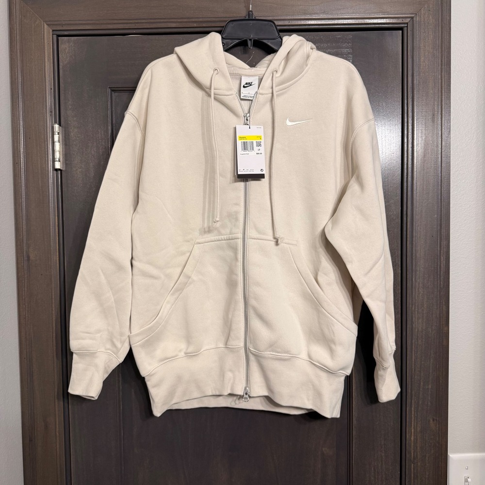 Nike Phoenix Fleece Oversized Full Zip Hoodie Sail Cream DQ5758-104 Womens Small